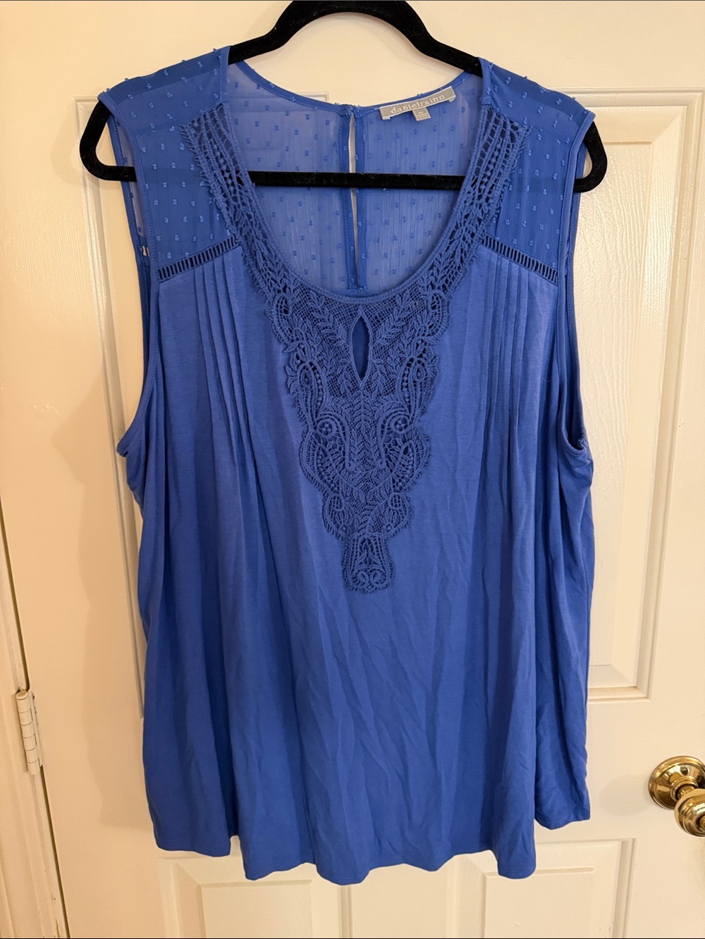 Daniel Rainn Blue Crochet-Front Sleeveless Tank Top